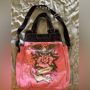 Ed Hardy Pink and Black Tote Bag